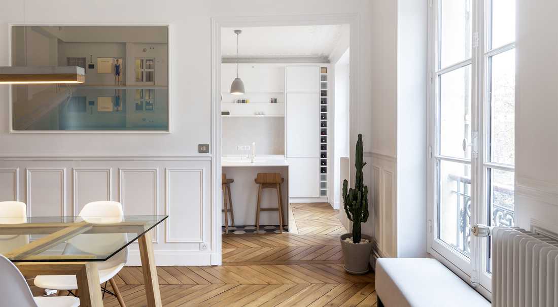 Aménagement d'un cuisine ouverte dans un salon par un architecte à Montpellier