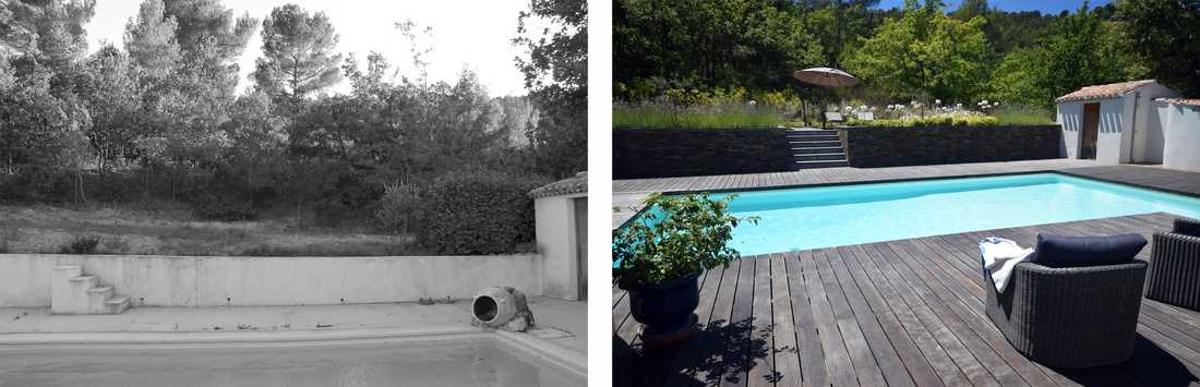 Avant-après : relooking d'un jardin avec piscine par un paysagiste à Montpellier