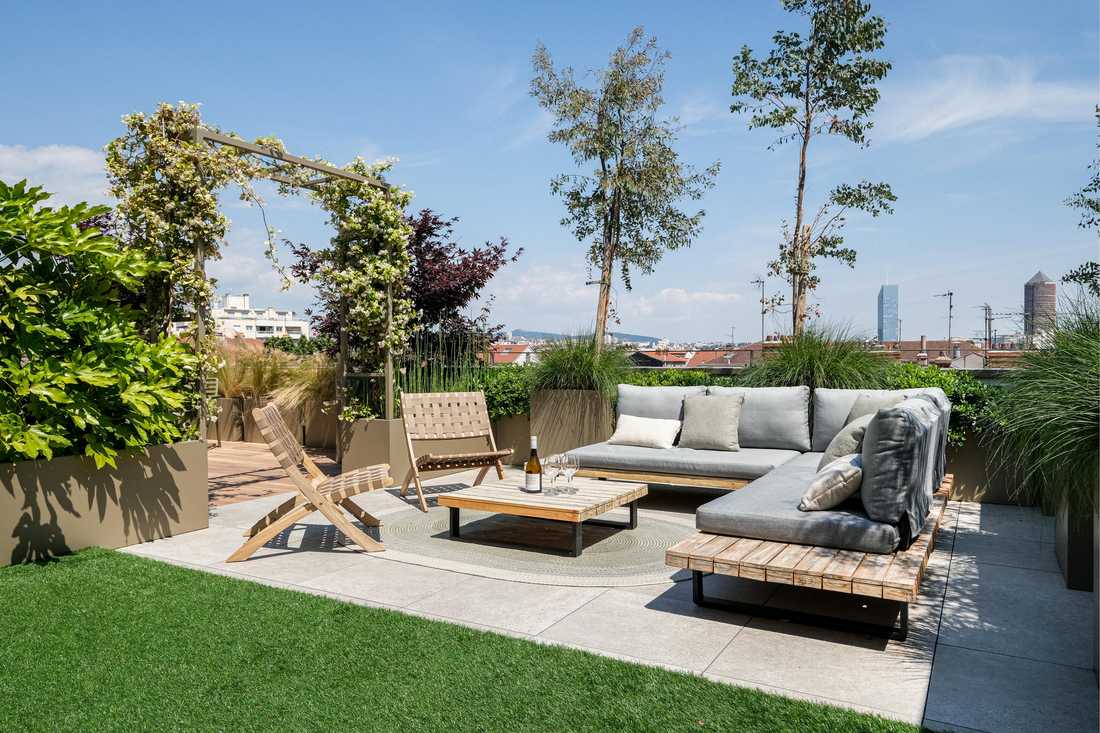 Terrasse aménagée dans un VEFA - Création d'un jardinier paysagiste