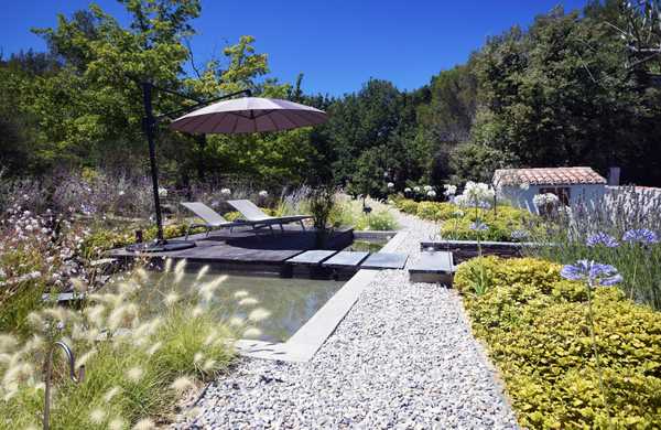 Présentation d'un projet de rénovation d'un jardin paysagé de style méditerranéen autour d'une piscine existante par un concepteur-paysagiste basé à Montpellier.