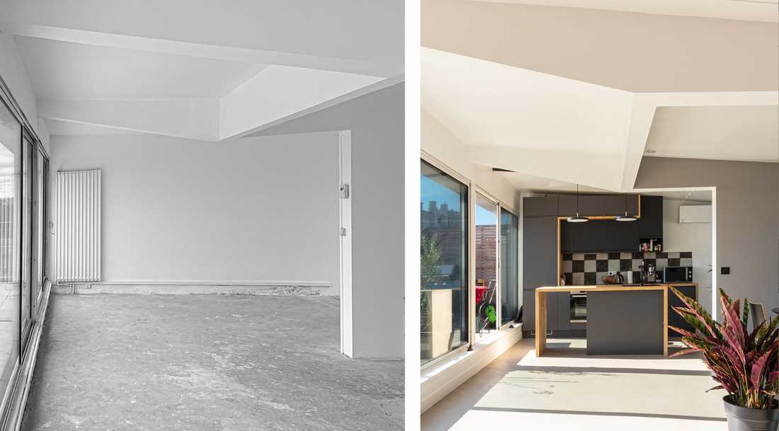 Avant-Après : Aménagement d'une cuisine ouverte dans un duplex par un architecte à Montpellier